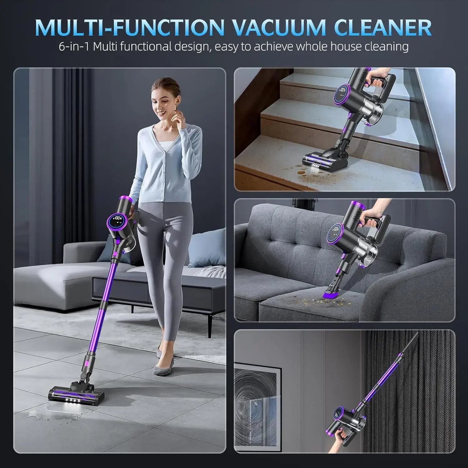 Lightweight Cordless Stick Vacuum Cleaner with LED Display, 40Min Battery, 6-in-1 for Home Floors & Carpets Peaceful Pleasures Health and Wellness