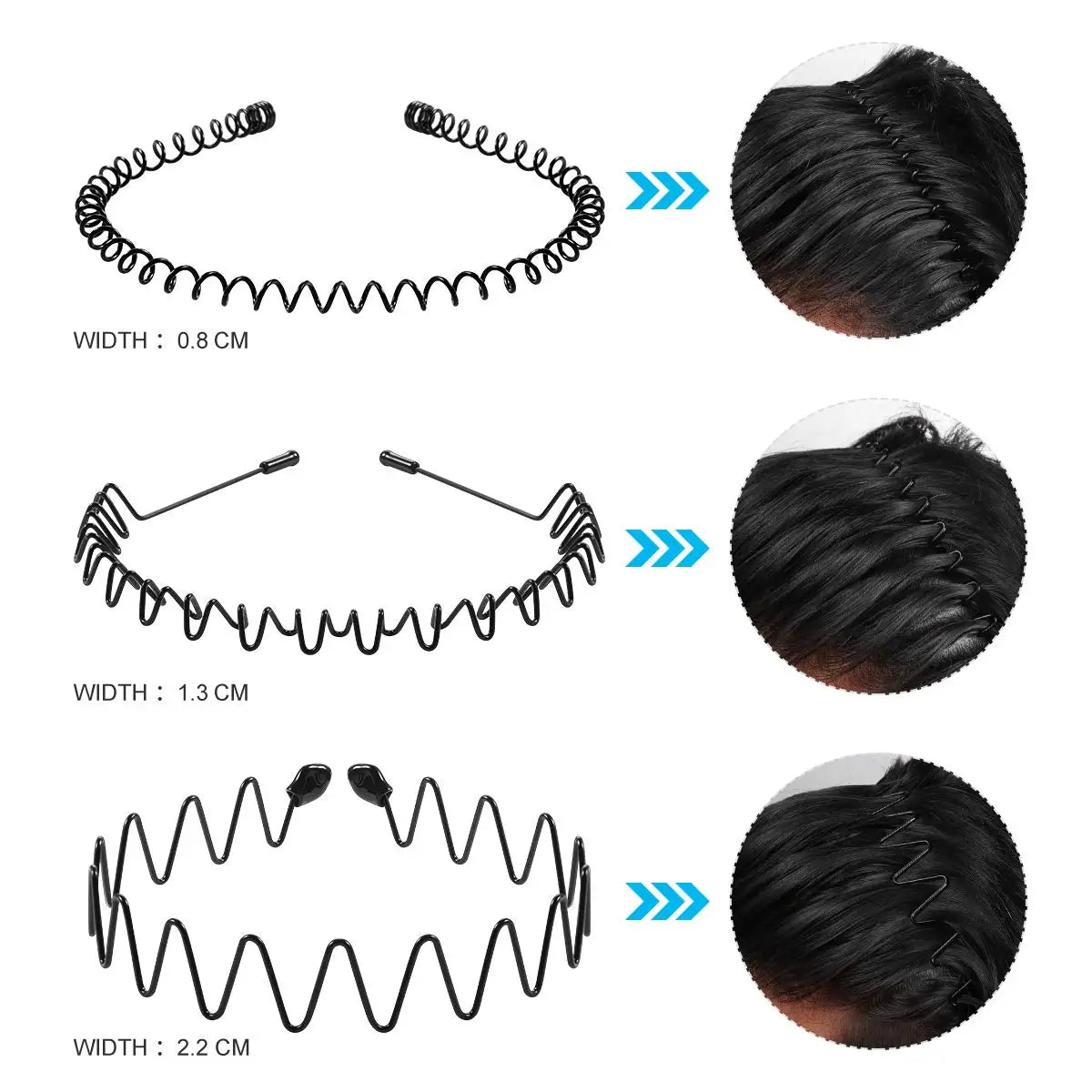 Fashion Metal Hair Band Men Women Unisex Black Waved Head Hoop Sports