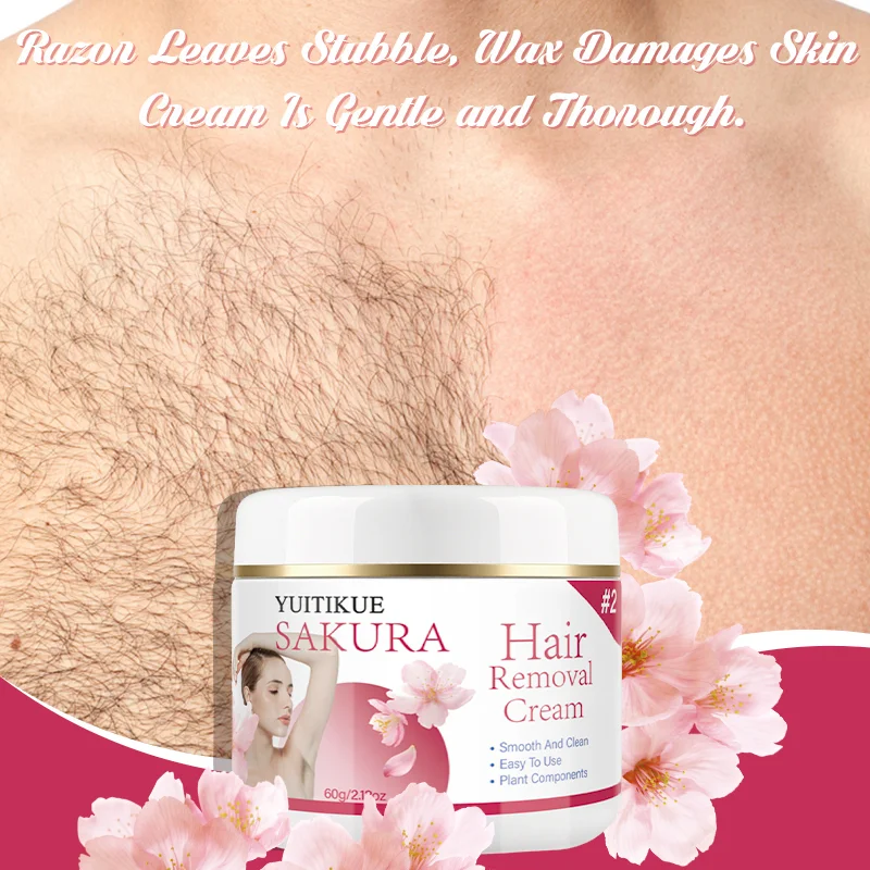 Yuitikue Sakura Hair Removal Cream, 60g Gentle Plant-Based Hair Remover for Smooth & Clean Skin, Easy to Use Peaceful Pleasures Health and Wellness