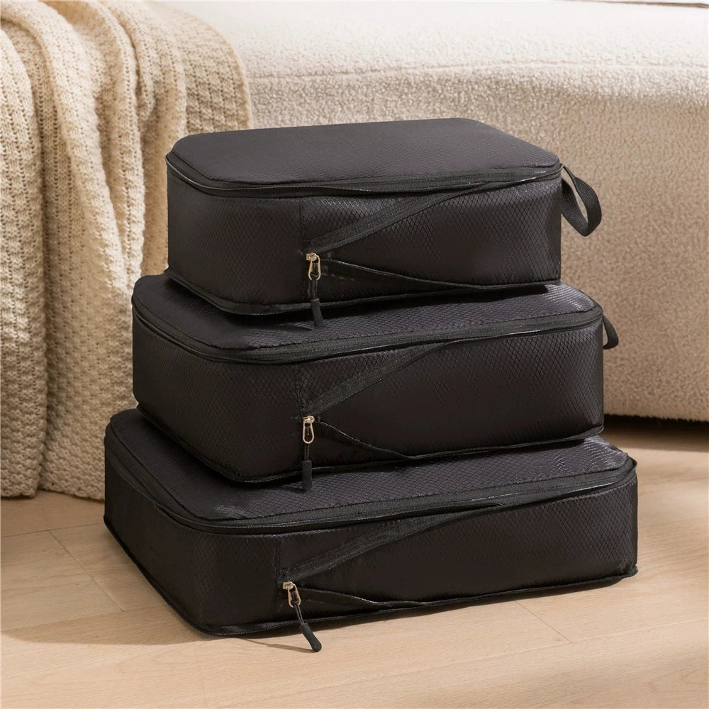 3-Piece Travel Compression Storage Bags | Luggage Packing Organizer Travel Packing Organizer Peaceful Pleasures Health and Wellness black