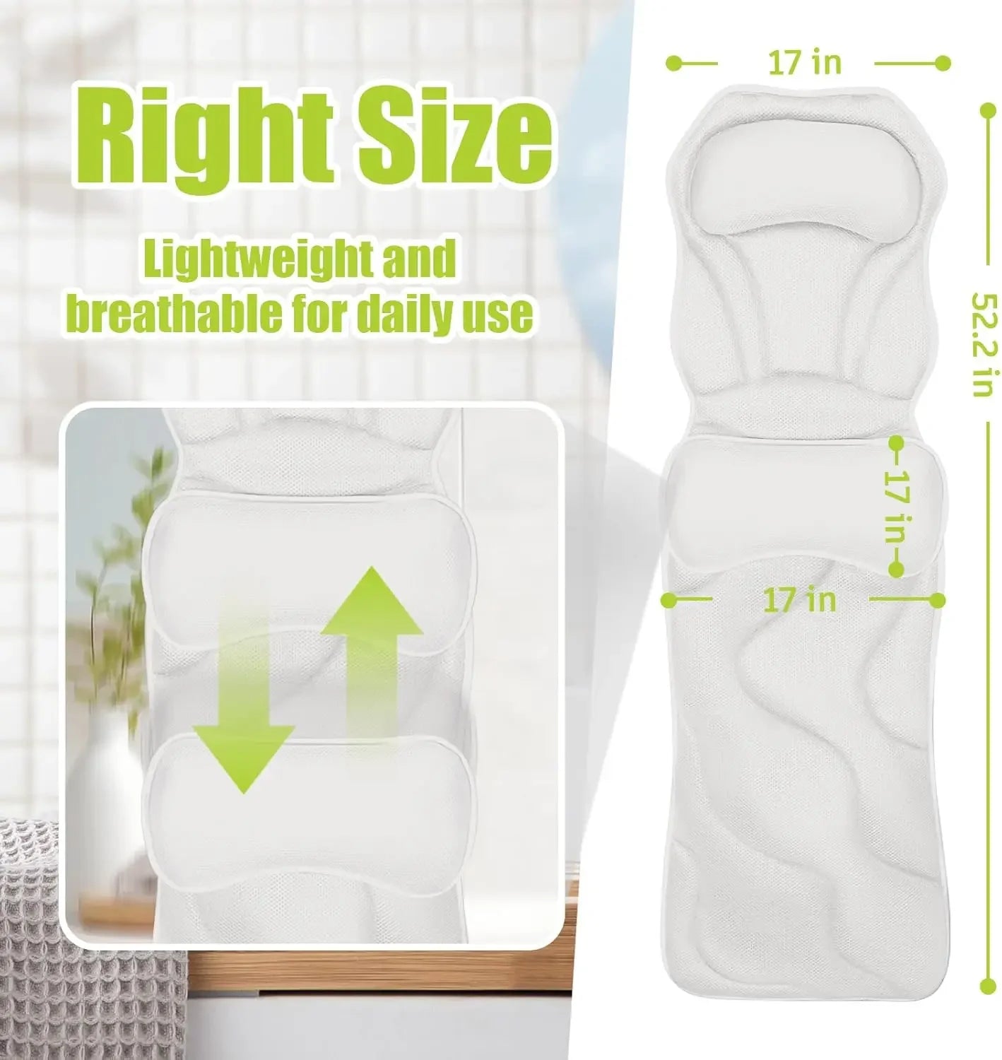 Extra Long & Thick Bath Pillow with Full Body Support, 168 Suction Cups, Soft Mesh for All Tubs Peaceful Pleasures Health and Wellness
