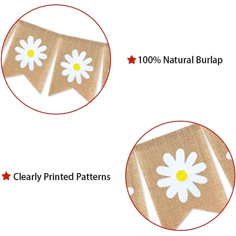 Jute Burlap Daisy Banner Rustic Garland | Spring Summer Decor