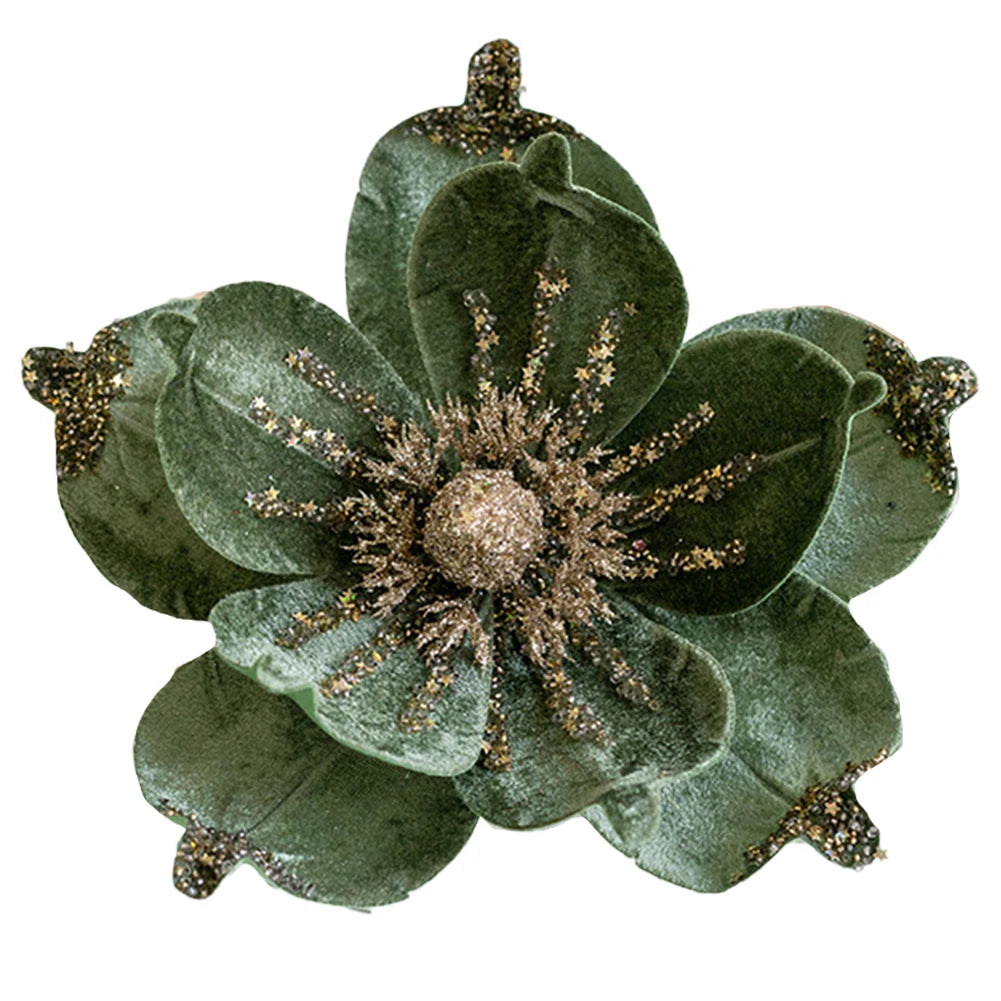 Artificial Glitter Christmas Poinsettia Flower Hanging Xmas Party