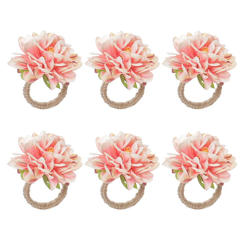 Floral Napkin Rings Set of 6 | Silk Flower Table Décor
