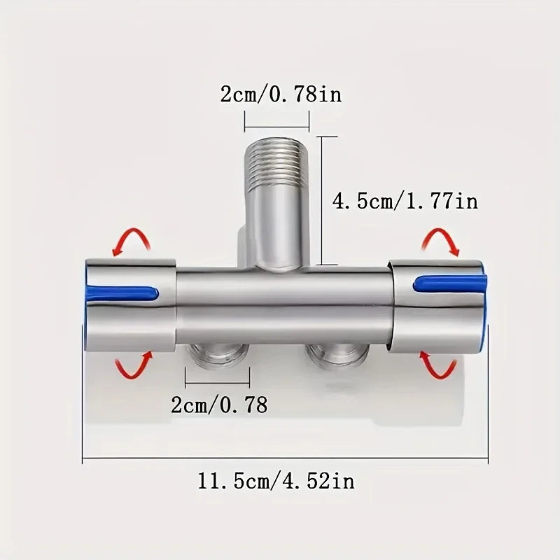 304 Stainless Steel Angle Valve – 1 Inlet 2 Outlets Brushed Chrome