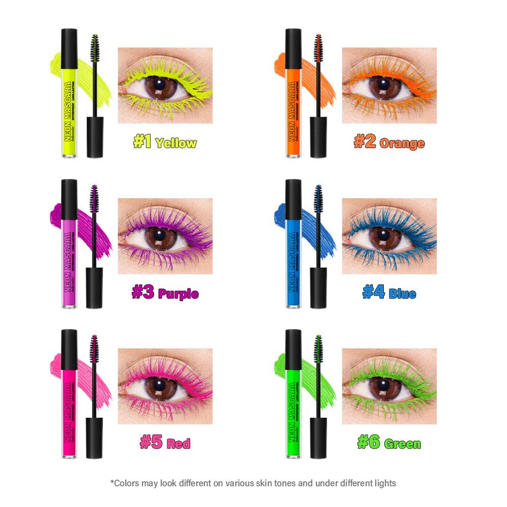 Color Mascara Thick Curl Waterproof Natural Eyelash Long Lasting Blue White Green Pink Luminousk Eye Makeup Korean Cosmetics Peaceful Pleasures Health and Wellness 6 colors