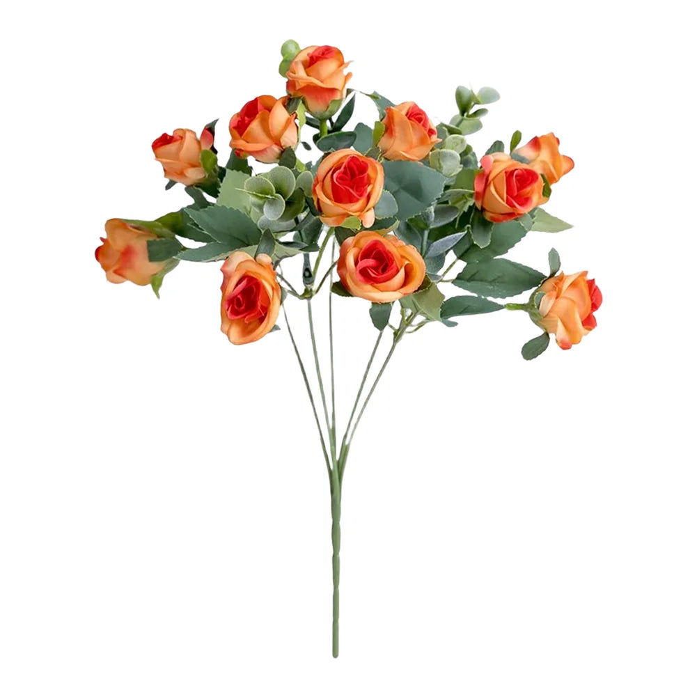 11 Heads Artificial Bouquet Eucalyptu Roses Flower Weddings Decor