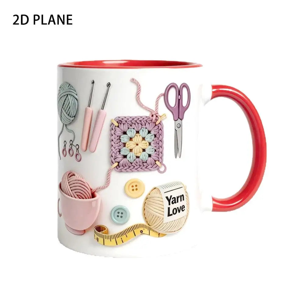 Knitting Tools Pattern Design Ceramic Mug Exquisite Creative Mug Home Office 2D Flat Print High Quality Handcrafted Art Mug Gift Peaceful Pleasures Health and Wellness 1 1PCS
