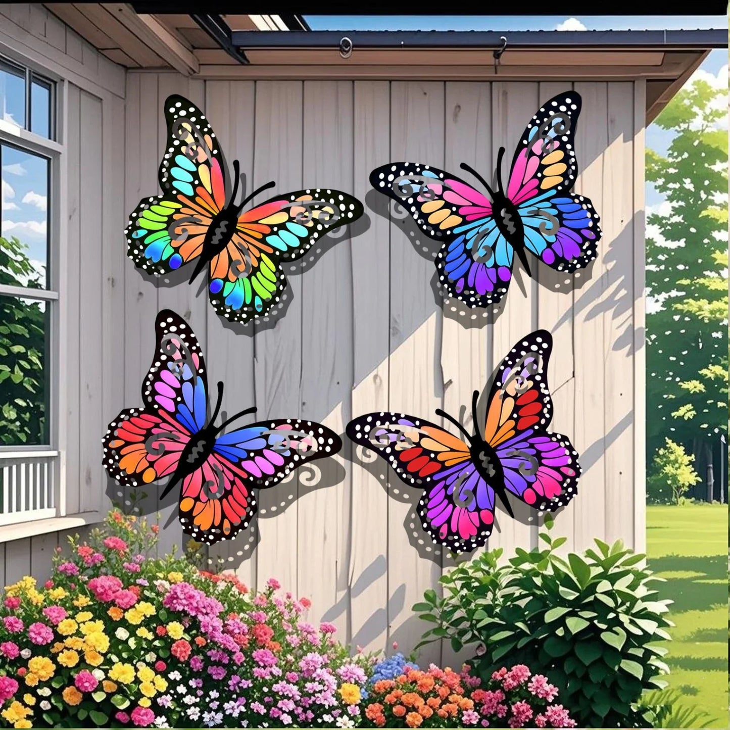 4-Piece Iron Butterfly Wall Decor – Painted Metal Garden Art