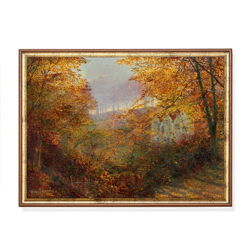 Vintage Autumn Forest Canvas Wall Art | Rustic Farmhouse Decor