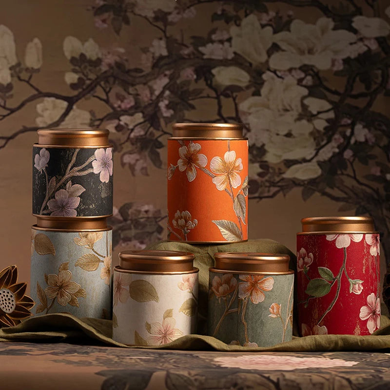 Chinese Floral Round Tea Tin Canister | Airtight Storage Box