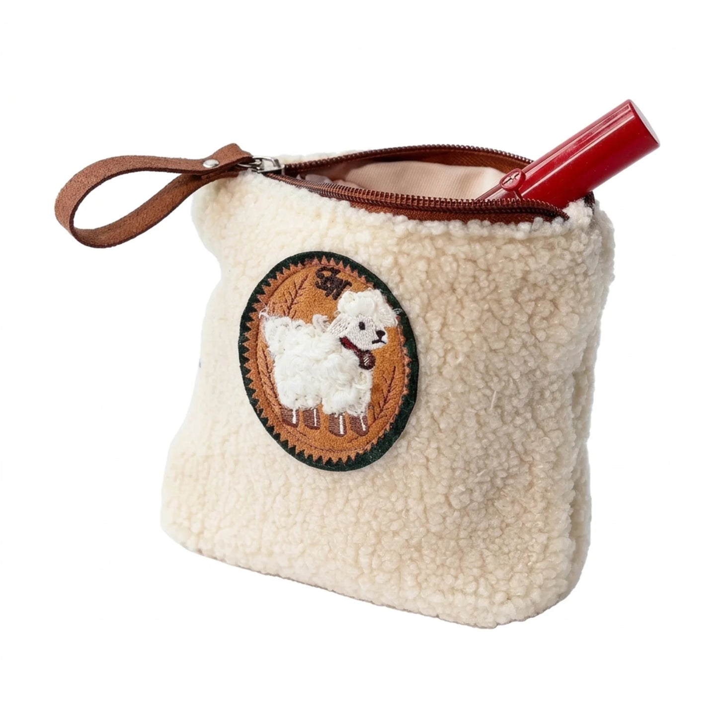 Mini Sheep Coin Purse Keychain for Girls Polyester Plush Embroidered Pouch with Metal Ring Peaceful Pleasures Health and Wellness A