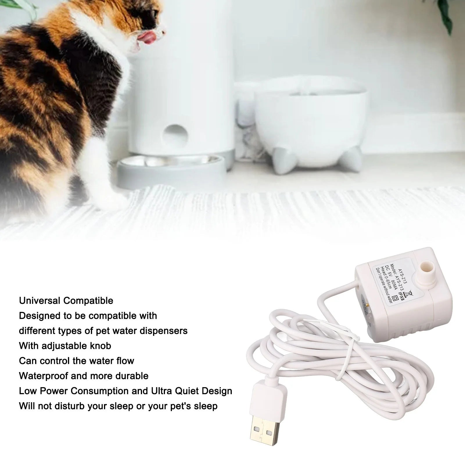 Pet Water Fountain Pump 5V USB Powered Removable Adjustable DC Brushless Motor Cat Fountain for Replacement Peaceful Pleasures Health and Wellness