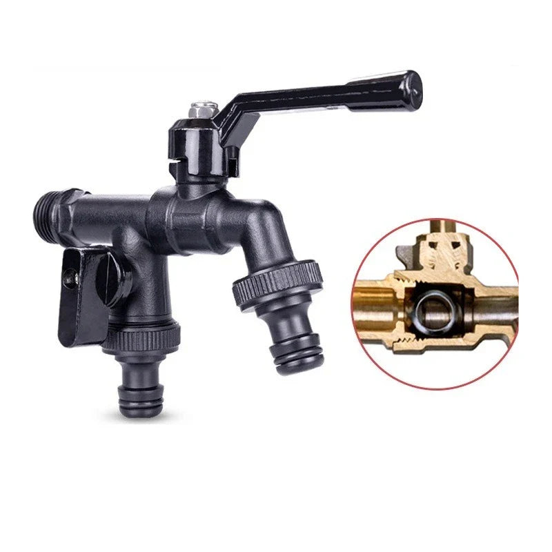 Black Anti-Freeze Outdoor Garden Faucet – Dual Outlet 1/2"