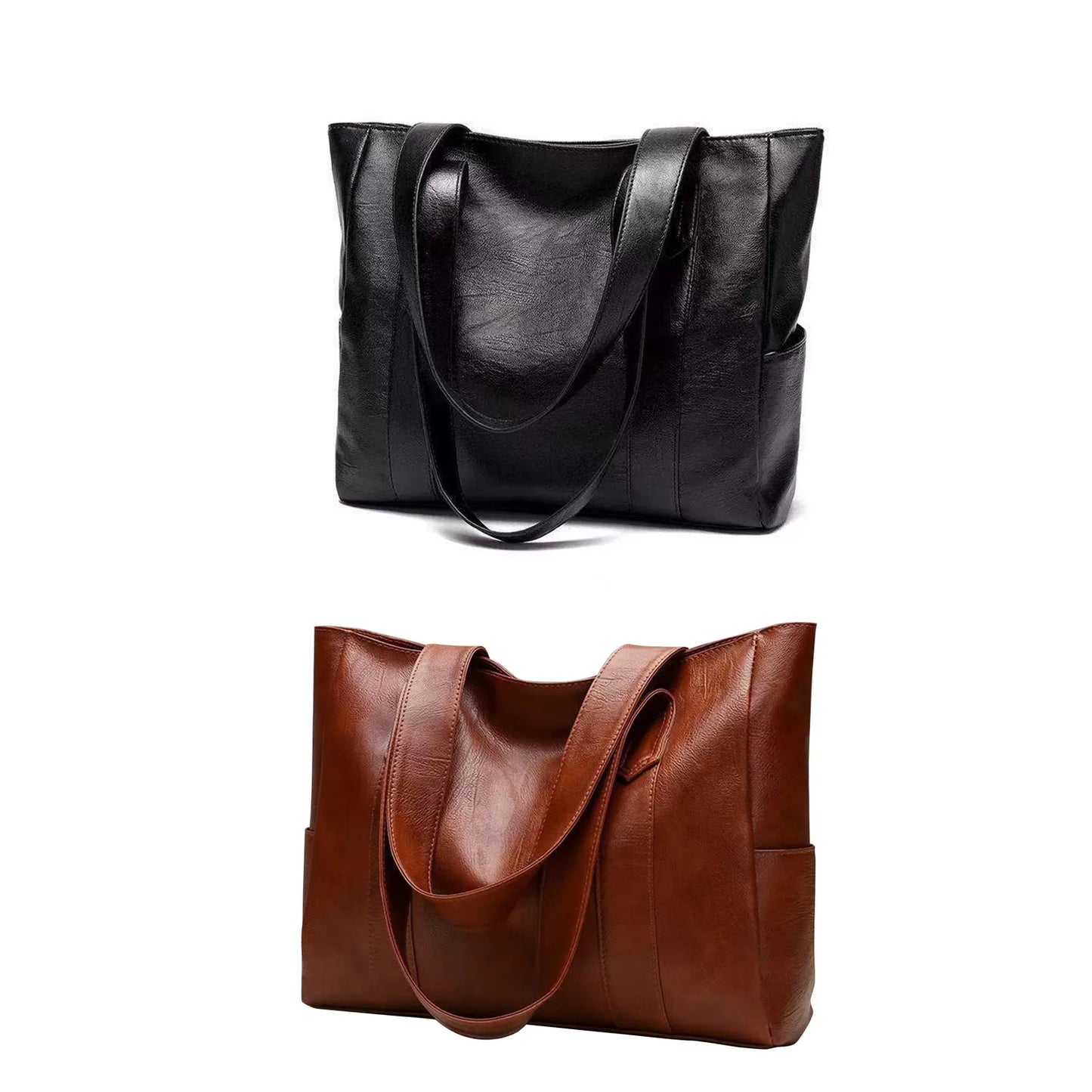 Women's Large Capacity PU Leather Tote Shoulder Handbag