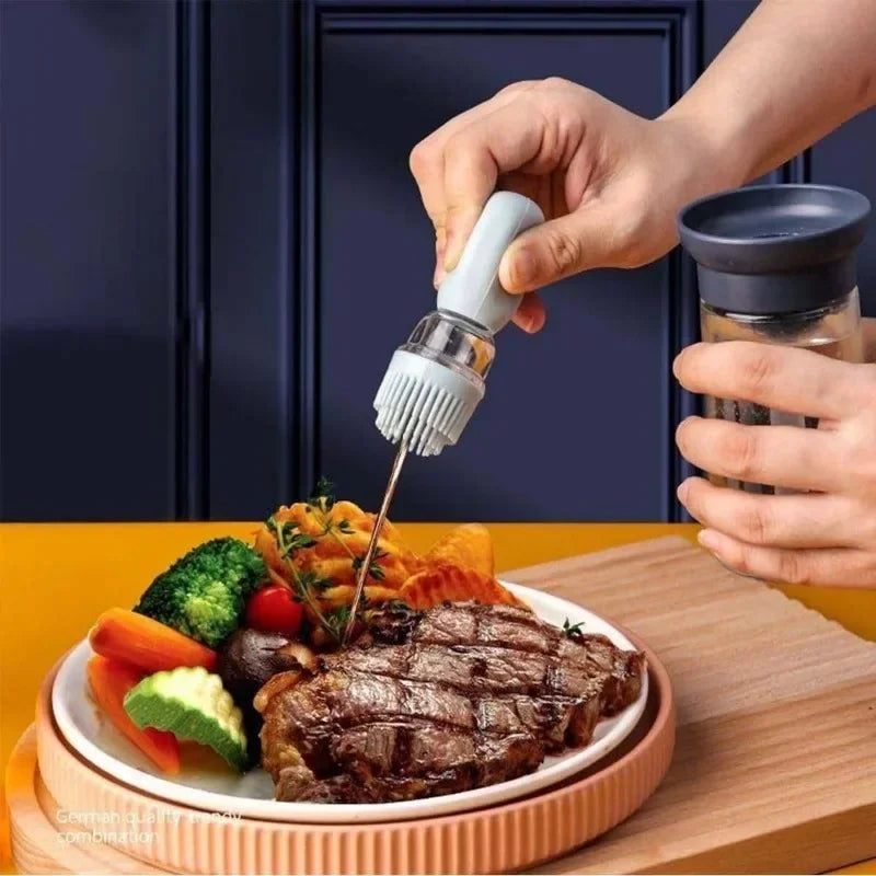 2 in 1 Silicone Dropper Measuring Oil Dispenser Bottle Glass Olive Oil Dispenser Bottle With Silicone Brush Cooking Kitchen Tool Peaceful Pleasures Health and Wellness