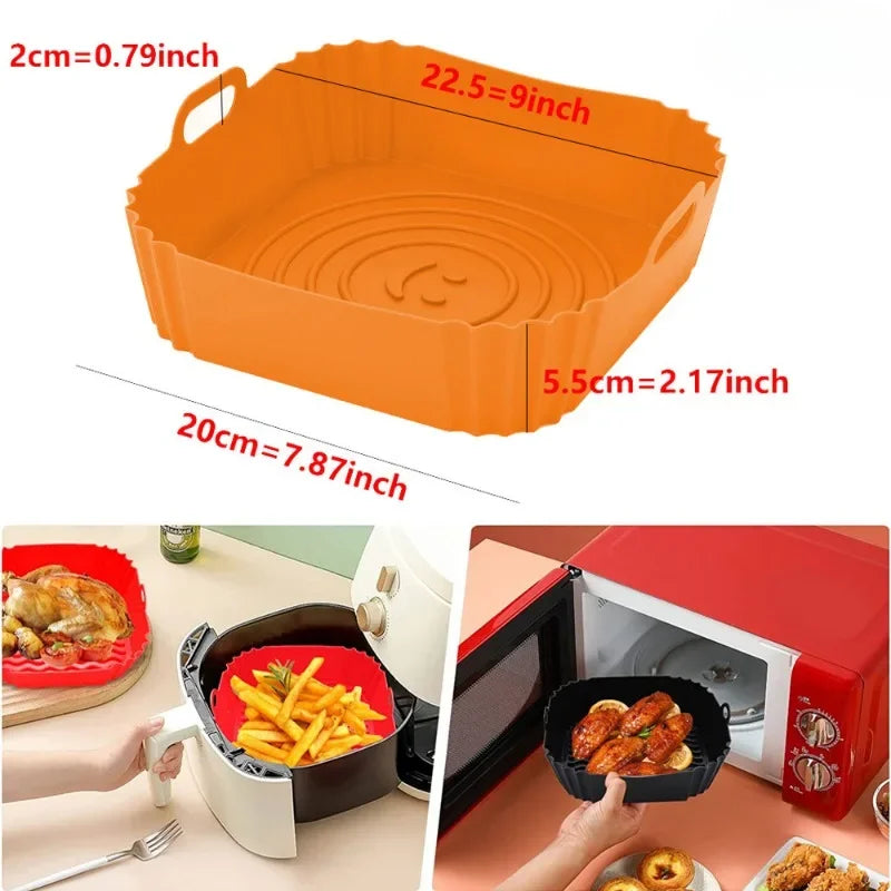 Square Silicone Air Fryer Baking Set – Non-Stick Tray & Pan