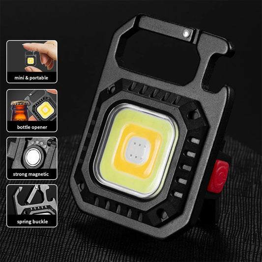 Multifunctional Keychain Flashlight COB Work Light Bottle Opener Rechargeable Portable Camping Hiking Fishing Lanterns 7 Modes Peaceful Pleasures Health and Wellness