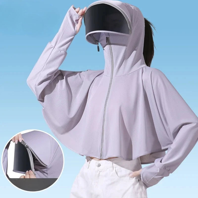 Women's UV Protection Ice Silk Jacket with Face Mask & Neck Gaiter