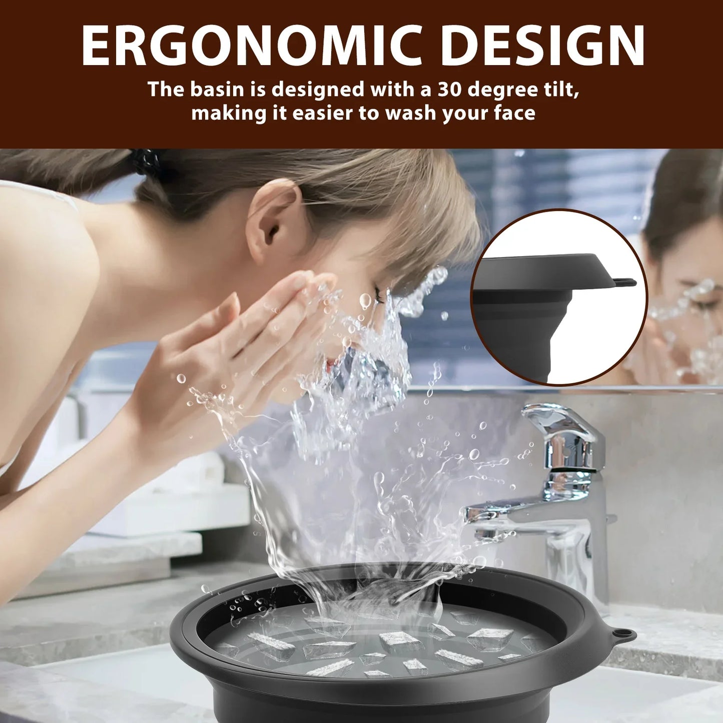 Foldable Face Ice Bath Bowl Facials Plunge Washbasin Silicone Portable Travel Home Skincare Ice Facials Bath Peaceful Pleasures Health and Wellness