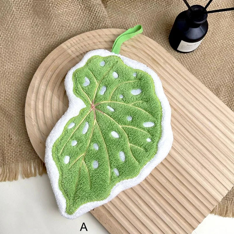 Absorbent Hanging Hand Towels – Leaf Design Kitchen & Bathroom Hand Towel Peaceful Pleasures Health and Wellness A