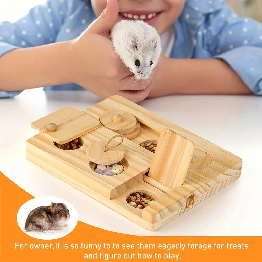 6-in-1 Wooden Foraging Toy for Guinea Pigs & Small Pets Small Animal Foraging Toy Peaceful Pleasures Health and Wellness