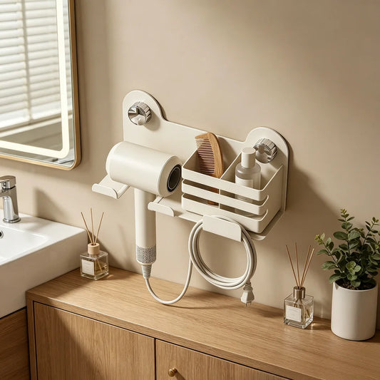 Punch-Free Wall Mount Hair Dryer Holder – Suction Cup Rack Bathroom Storage Rack Peaceful Pleasures Health and Wellness