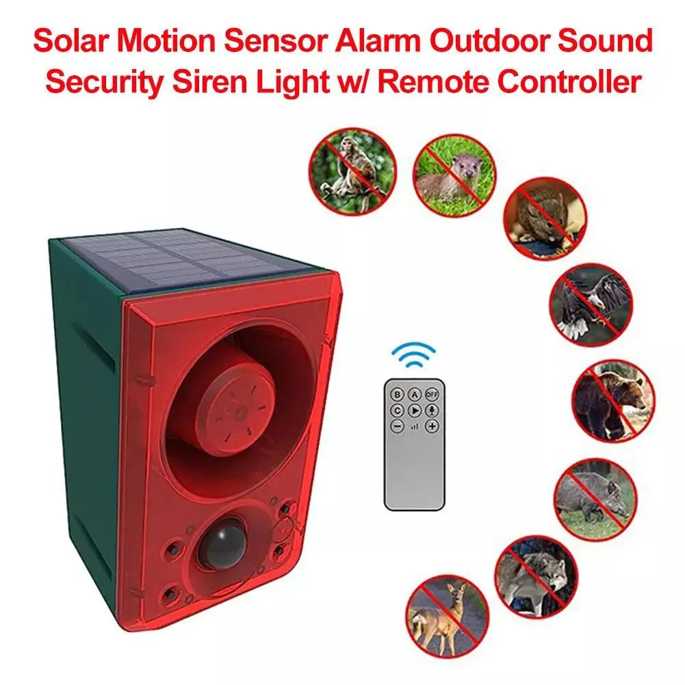 Solar Motion Sensor Animal Repeller – 130dB Alarm & Strobe