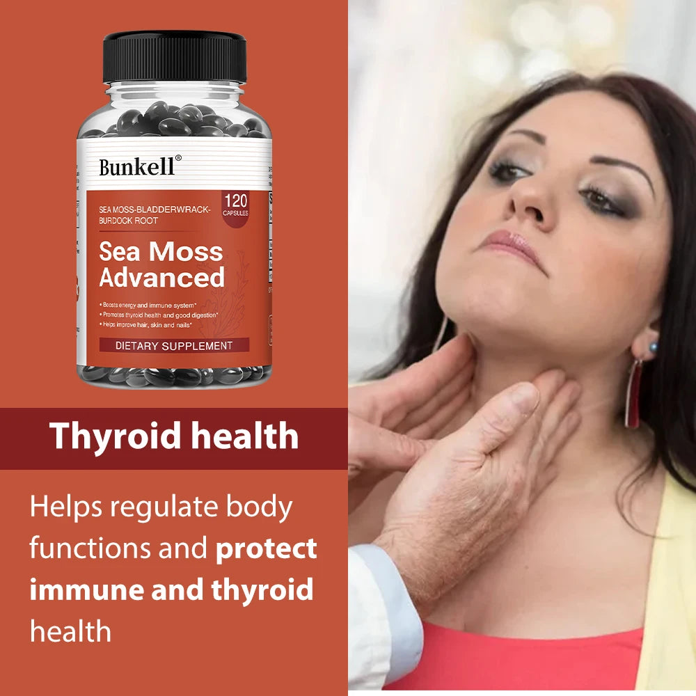 Sea Moss 500mg Capsules 3-in-1 Complex - Irish Moss, Bladderwrack & Burdock Root, Immune, Thyroid, Joint & Gut Support, Vegan Peaceful Pleasures Health and Wellness