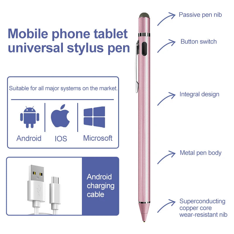 Touch Pencil For Cell Phone Accessories Stylus For android Universal Capacitive Pencil Stylus Pen For Tablet Stylus For Xiaomi Peaceful Pleasures Health and Wellness Pink with clip(1pcs)