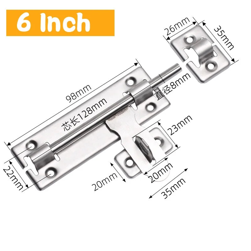 1 Set 4/6/8 Inch Hardware Door Lock,Stainless Steel Barrel Bolt Latch With Padlock Clasp for Locking Door Window Drawer Cupboard Peaceful Pleasures Health and Wellness 6 Inch