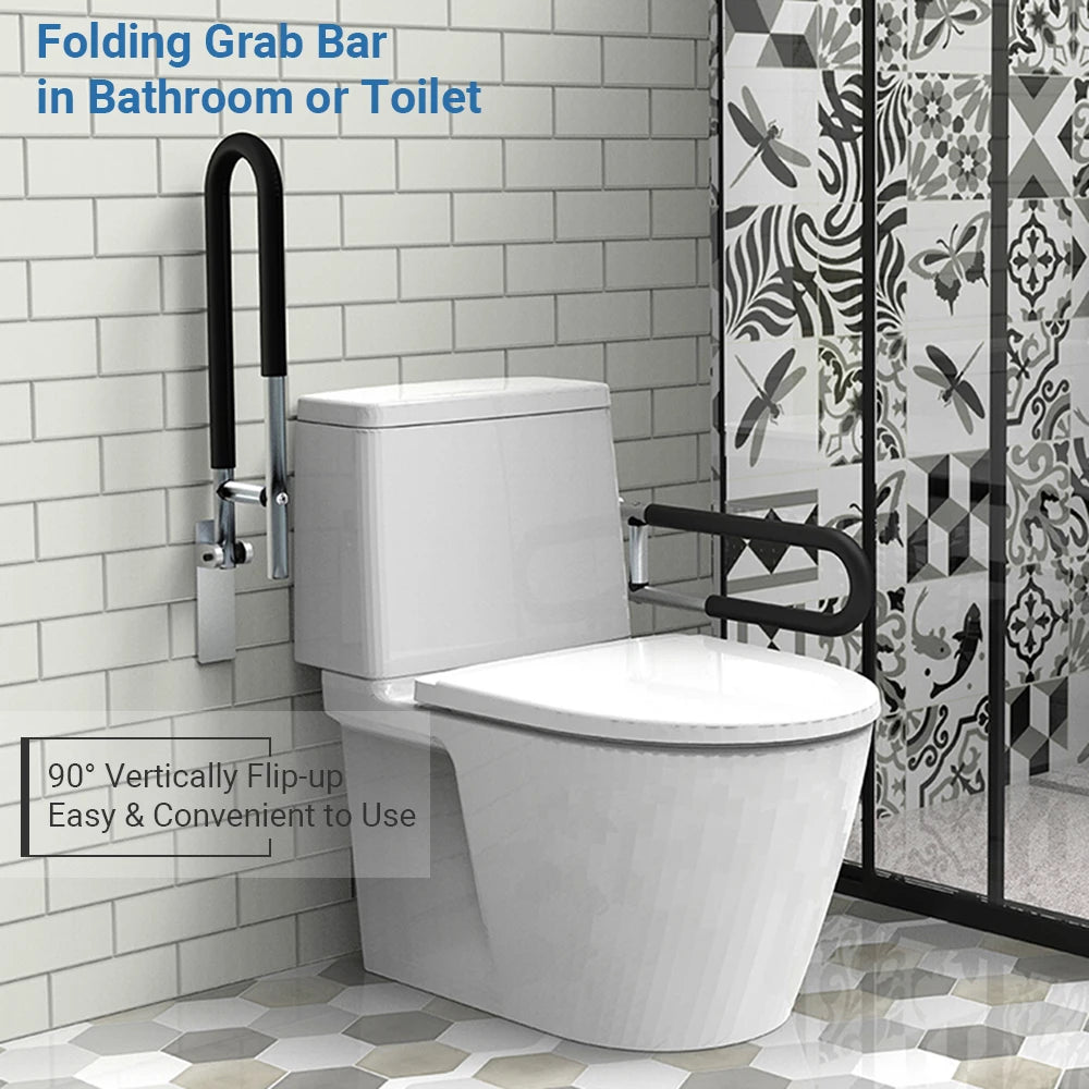 Toilet Handrail Bathroom Safety Bar Hand Support Rail Disabled Handrail Folding Alloy Toilet Accessories Install Bathroom Handle Peaceful Pleasures Health and Wellness