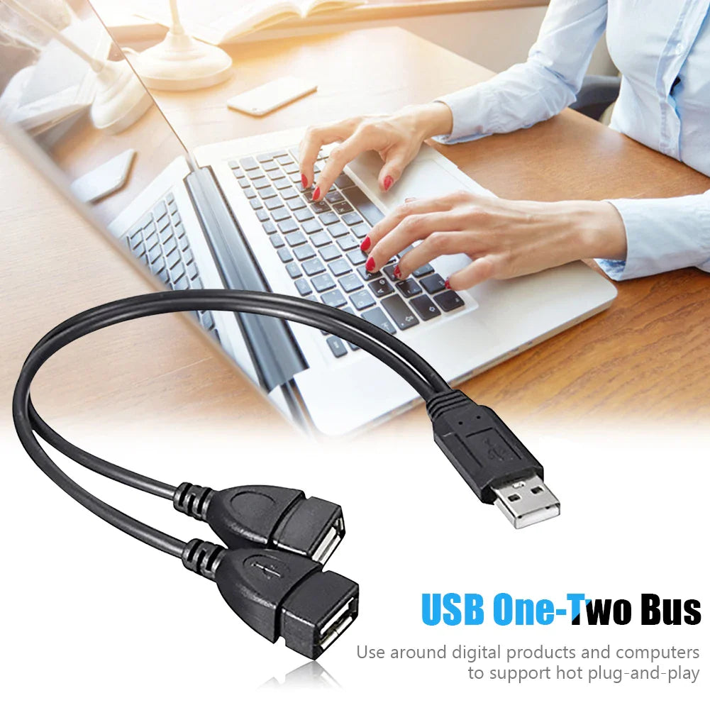 USB 2.0 Y Splitter Cable – Dual USB Female Power & Data