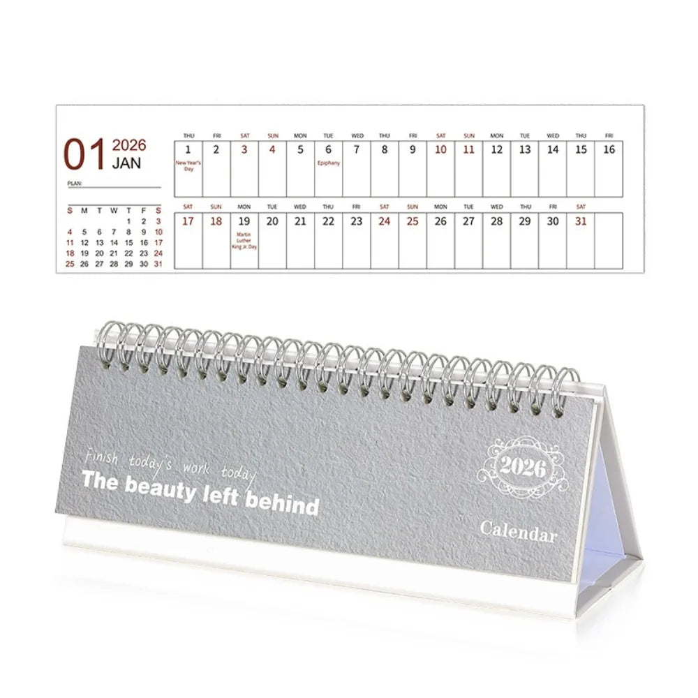 2026 Calendar Desk Calendar Portable Size Simple Style Desktop Display Desktop Decoration Monthly Planner Classroom Use Peaceful Pleasures Health and Wellness Grey White