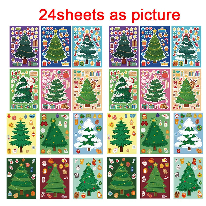 Christmas Tree Party Favors Stickers Kids DIY Puzzle Childern Gifts