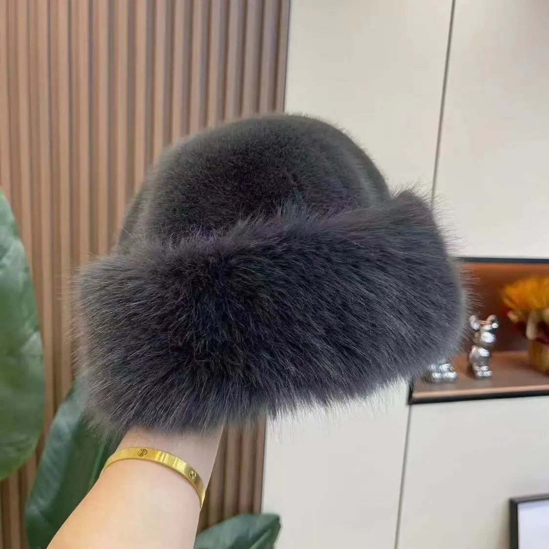 1pc Winter Thicken Faux Fur Fisherman Hat for Women, Windproof Snowproof Pilot Hat, Ear Protection Cap for Outdoor Riding Skiing Peaceful Pleasures Health and Wellness Dark Gray