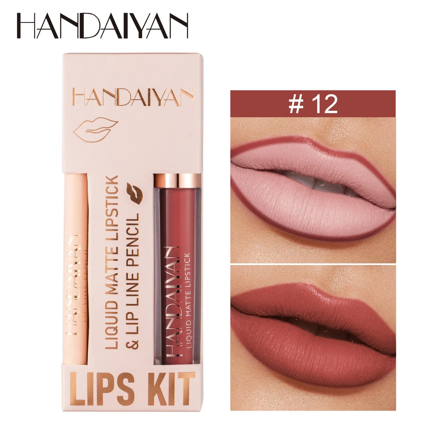 Handaiyan 2-in-1 Matte Lipstick & Lip Liner Set | 12 Shades