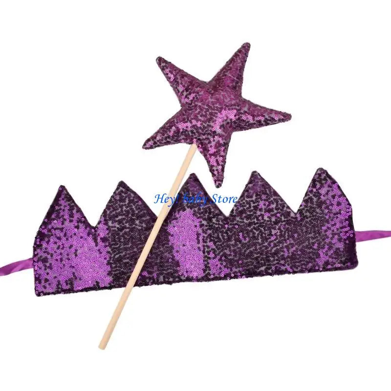 Baby Girl Glitter Crown Hairband & Fairy Star Wand Set | Photo Prop