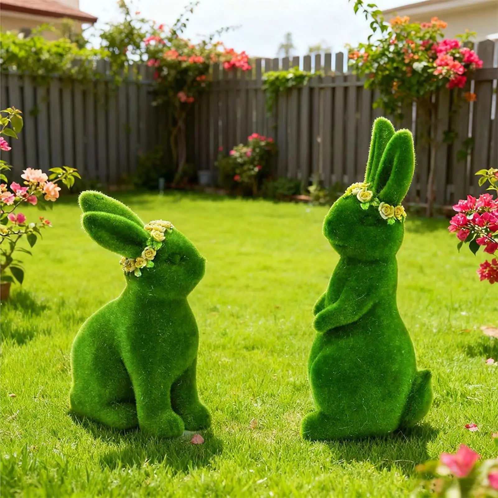 Flocked Easter Bunny Spring Figurine Easter Decorations Outdoor Resin Moss Bunny Decoration For Indoor Home Desk Table Shelf Peaceful Pleasures Health and Wellness