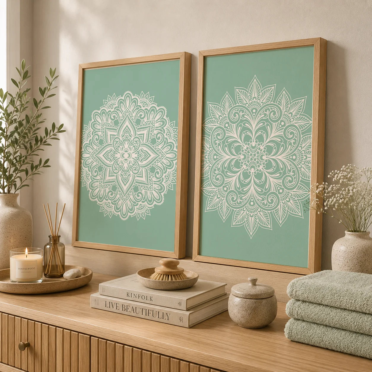 Boho Abstract Mandala Canvas Wall Art | Nordic Minimalist Print Canvas Wall Art Peaceful Pleasures Health and Wellness