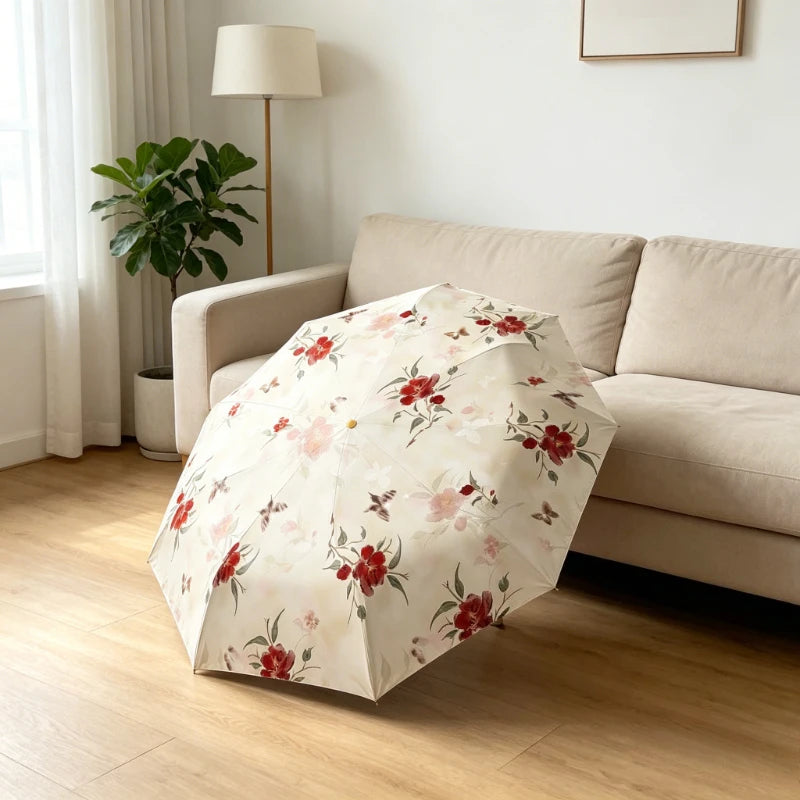 1pc Golden Hook Printed Sunny Umbrella Sunscreen Folding Umbrella for Women's Rain and Rain Use Peaceful Pleasures Health and Wellness