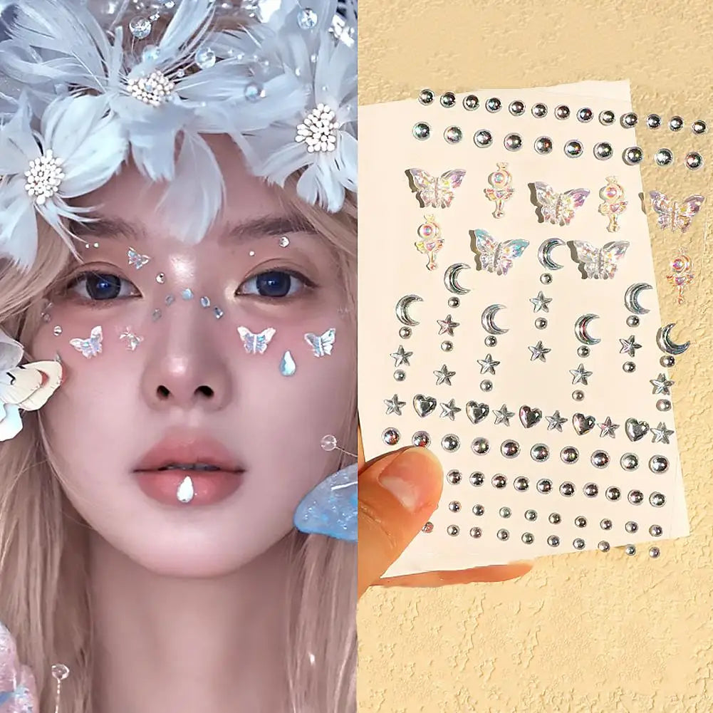Butterfly Face Gems – 128pc Self-Adhesive Crystal Rhinestone Stickers