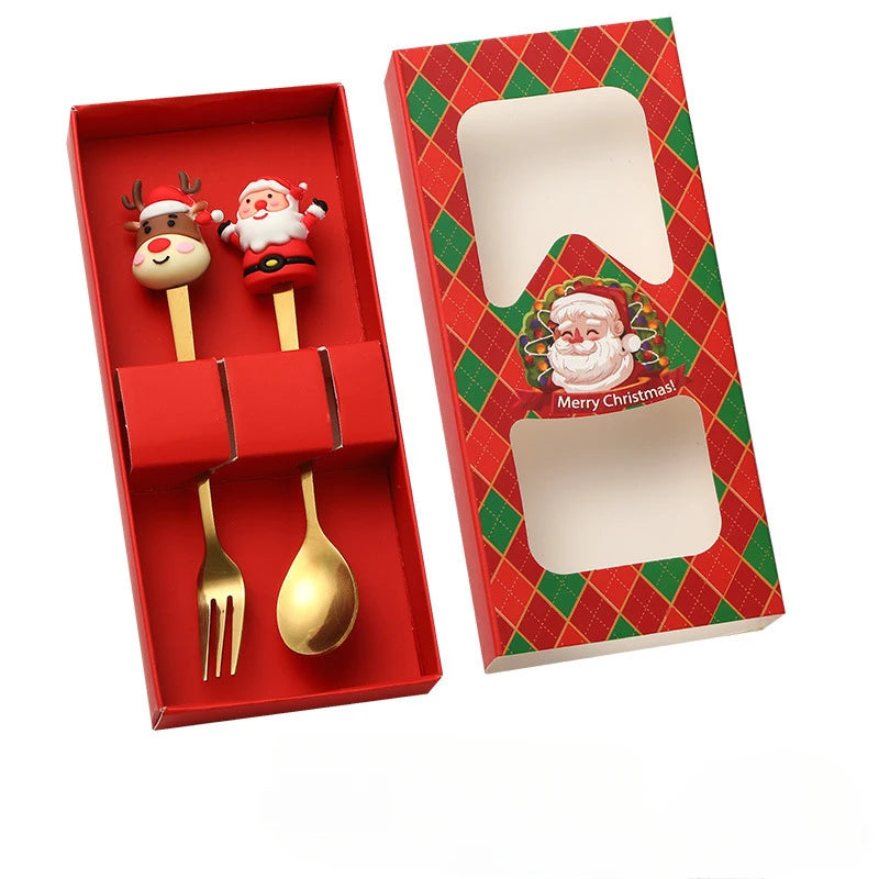 1/2/4/6pcs fancy christmas cartoon Doll gift sets stainless steel christmas tableware coffee spoon and fork set with gift box Peaceful Pleasures Health and Wellness 2Pcs