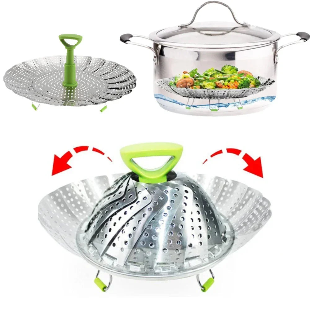 9/11Inch Stainless Steel Lotus Steaming Tray Folding Expandable Food Steamer Rack Multi-Function Mesh Steamer Basket for Cooking Peaceful Pleasures Health and Wellness