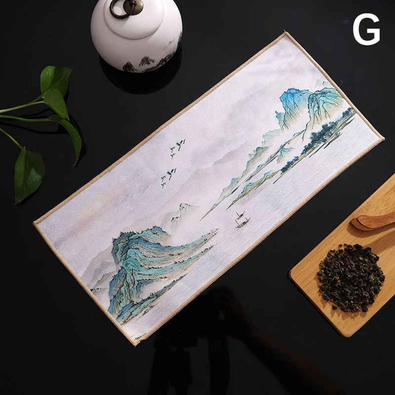 Chinese Painted Tea Towel | Super Absorbent Tea Set Cloth Tea Set Towel Peaceful Pleasures Health and Wellness G