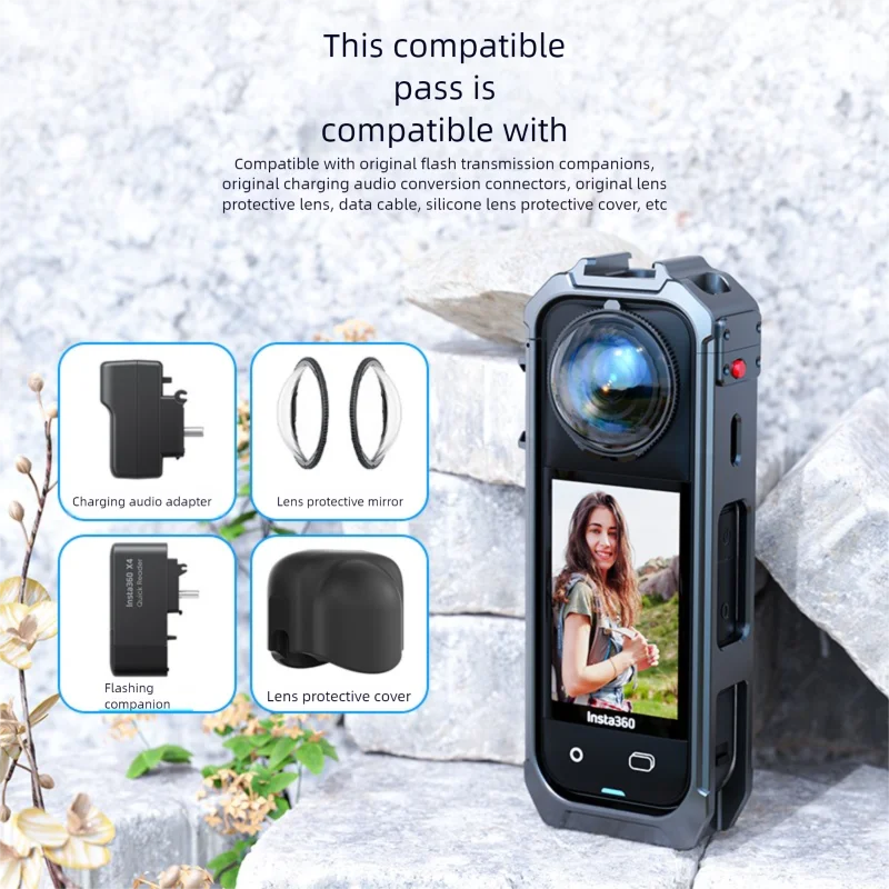 Insta360 X5 Aluminum Cage – Magnetic Base Metal Frame Case