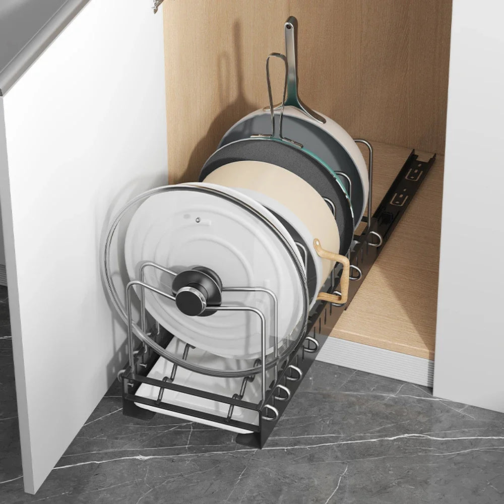 Under-Sink Pull-Out Pot Rack | Metal Cabinet Kitchen Organizer