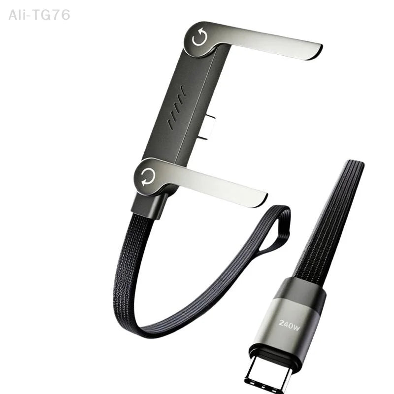 240W USB-C Fast Charging Cable with Foldable Phone Stand