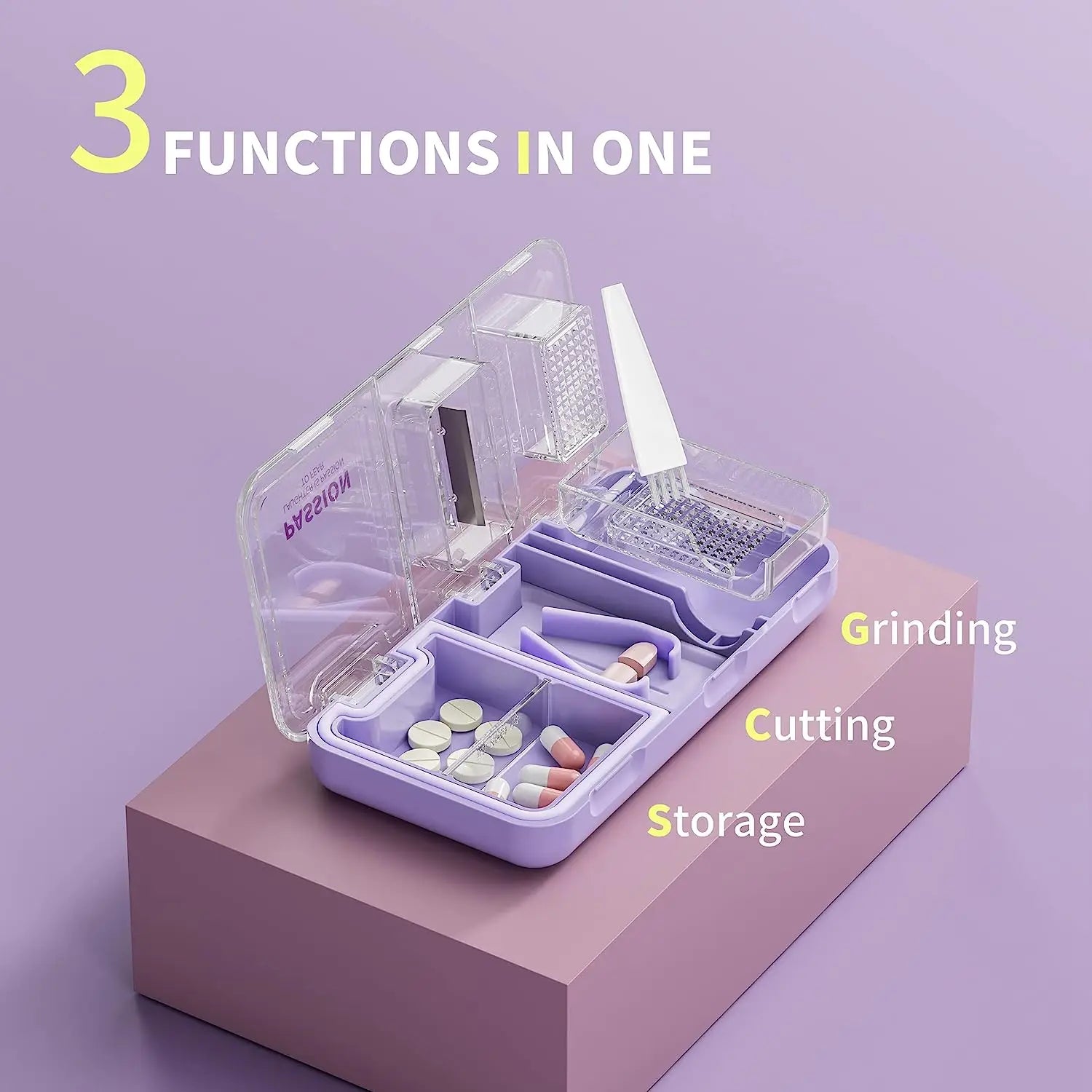 3-in-1 Pill Cutter Splitter Pill Box Portable Pretty Pill Crusher for Purse Pocket Travel Cuts Vitamins Tablets Pill Organizer Peaceful Pleasures Health and Wellness