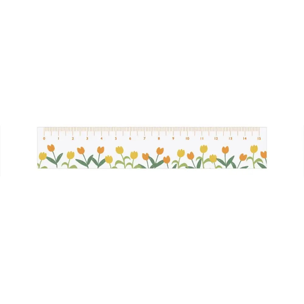 Creative Multifunction 15cm Straight Ruler Double-duty Acrylic Math Drawing Ruler Tulip Transparent Flower Bookmark Student Peaceful Pleasures Health and Wellness C